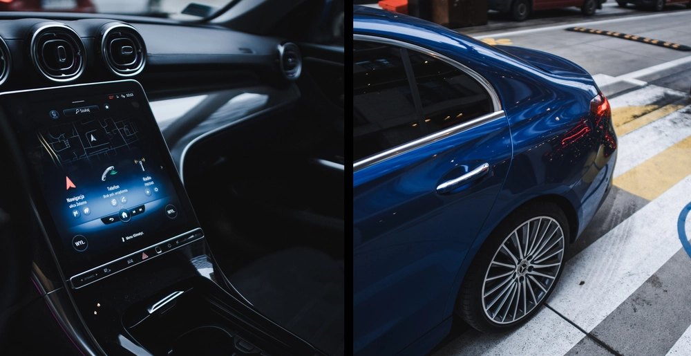Tył eleganckiego Mercedesa C-Class. Sprawdź dostępność wynajmu na SK CARS.
