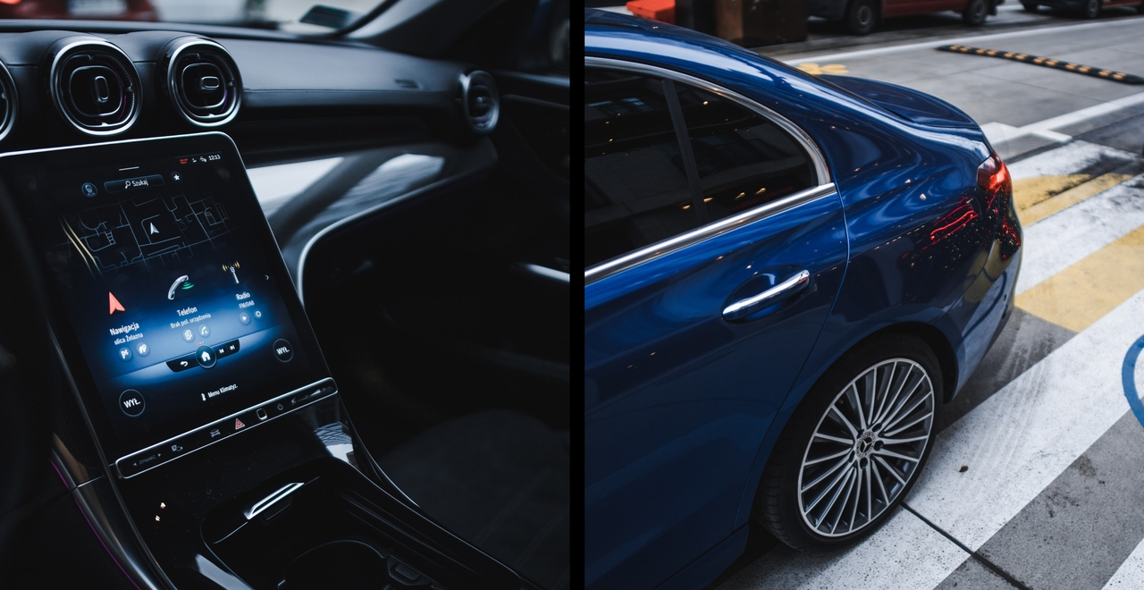 Tył eleganckiego Mercedesa C-Class. Sprawdź dostępność wynajmu na SK CARS.
