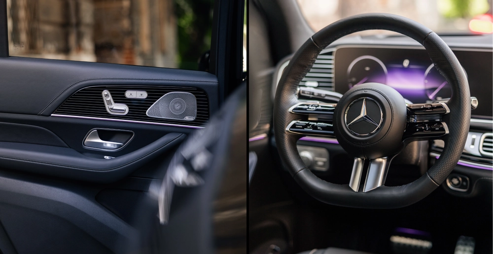 Detale wnętrza Mercedes-Benz GLS 450d – nagłośnienie Burmester i wielofunkcyjna kierownica