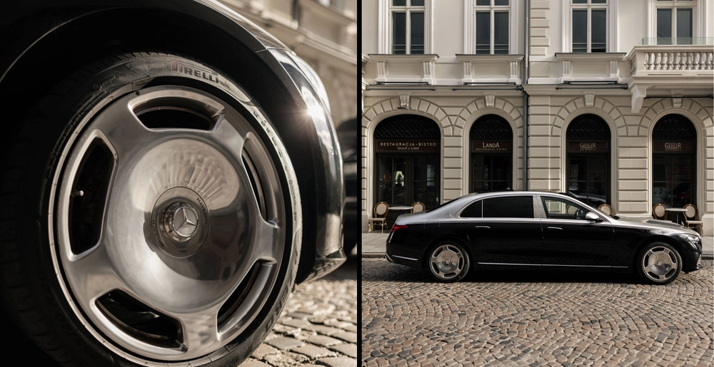 Felga Maybach i boczny widok dwukolorowego Mercedes-Maybach S580